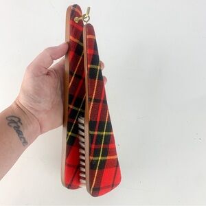 Vintage Red Plaid Wooden Bristle Clothes Brush & Wall Hanger Japan Closet Decor